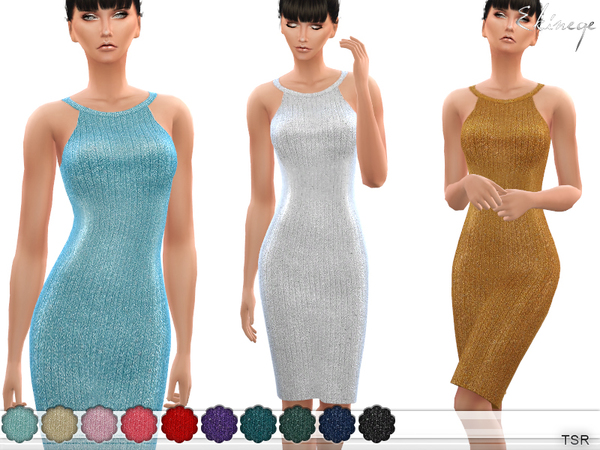Sims 4 Sparkle Knit Metallic Dress by ekinege at TSR