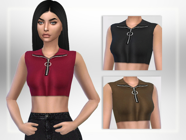 Sims 4 Zipper Crop Top by Puresim at TSR