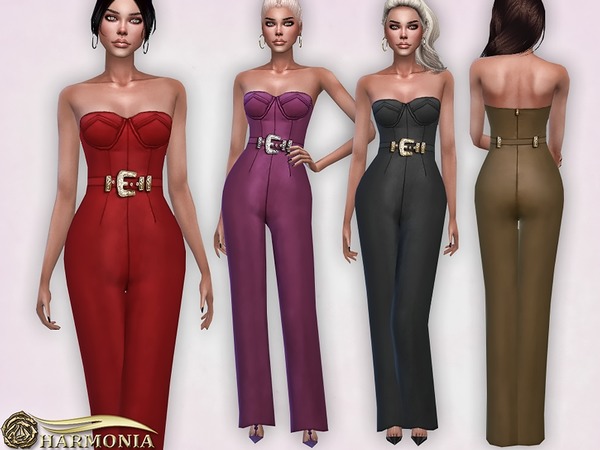 Sims 4 Vegan Leather Wide Leg Jumpsuit by Harmonia at TSR