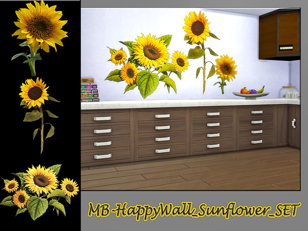 Sims 4 MB Happy Wall Sunflower SET by matomibotaki at TSR
