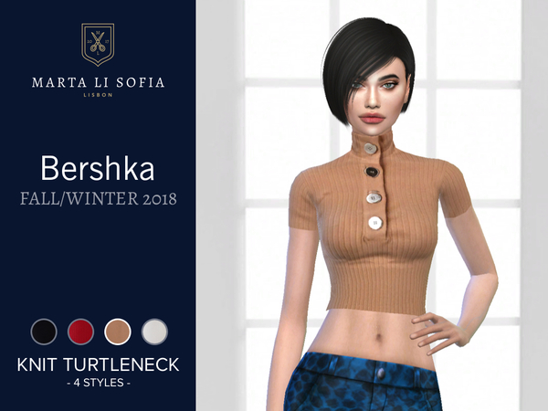 Sims 4 Knit turtleneck top with buttons by martalisofia at TSR