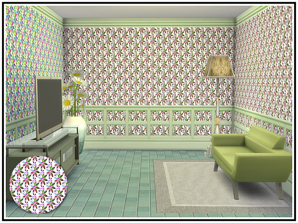 Sims 4 Pinwheel Daisy Walls by marcorse at TSR