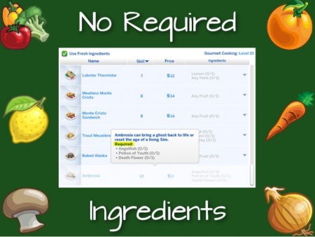 No/All Required Recipe Ingredients by scarletqueenkat at Mod The Sims