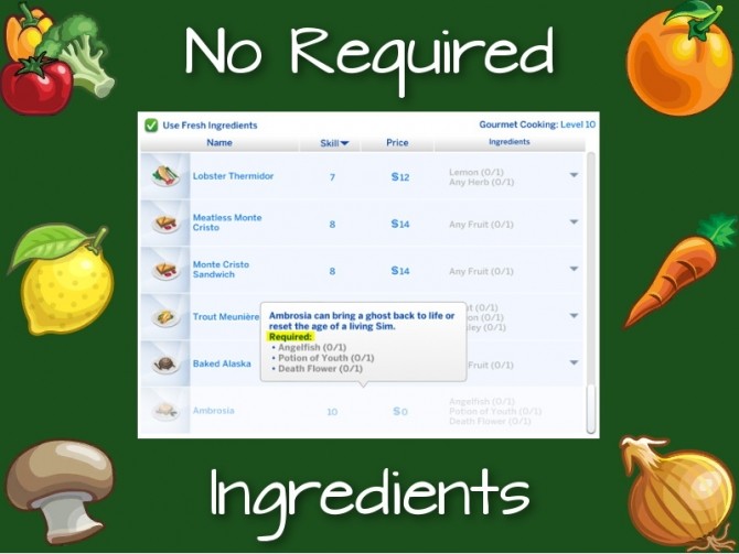 Sims 4 No/All Required Recipe Ingredients by scarletqueenkat at Mod The Sims