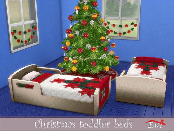 Sims 4 Christmas toddler beds by evi at TSR