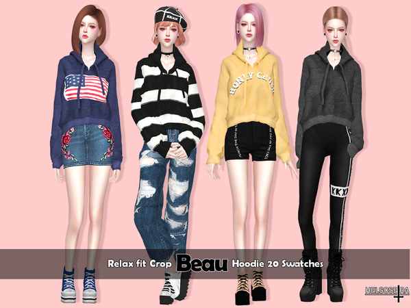 Sims 4 BEAU Relax Fit Hoodie by Helsoseira at TSR