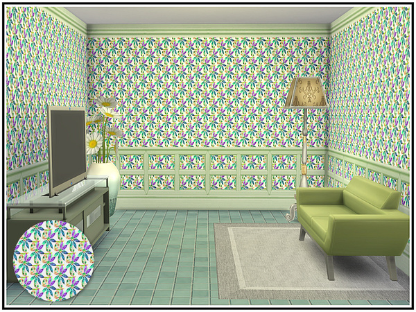 Sims 4 Pinwheel Daisy Walls by marcorse at TSR