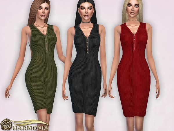 Sims 4 Ribbed Sleeveless Body con Dress by Harmonia at TSR