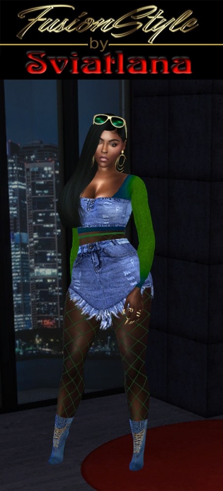 Sims 4 Denim skirt & top at FusionStyle by Sviatlana