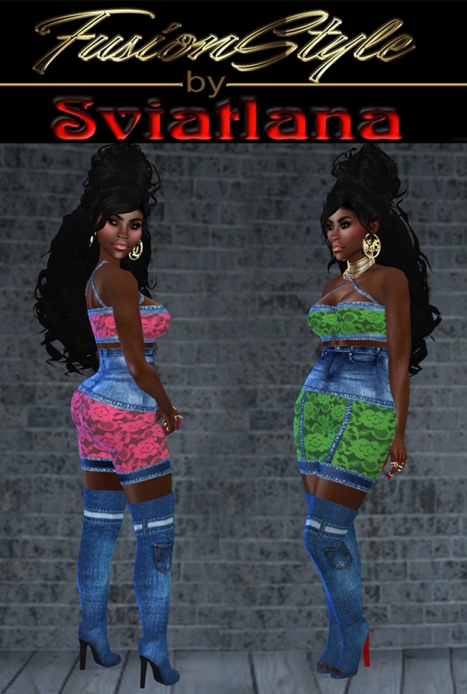 Sims 4 Lace outfit & Denim boots at FusionStyle by Sviatlana