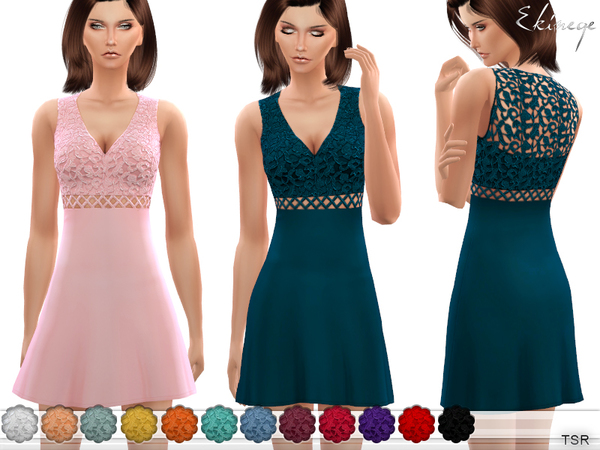 Sims 4 Cutout Embroidered Lace Mini Dress by ekinege at TSR