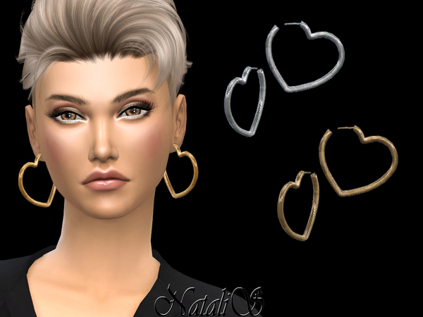 Sims 4 Heart shape hoop earrings by NataliS at TSR