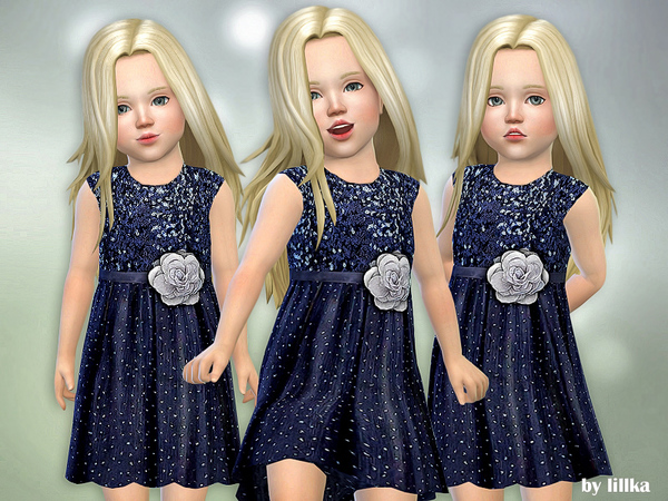 Sims 4 Blue Sequins Dress by lillka at TSR