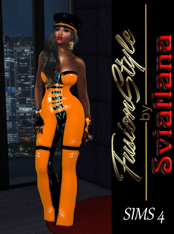 Sims 4 Latex suit with gloves & Cap at FusionStyle by Sviatlana