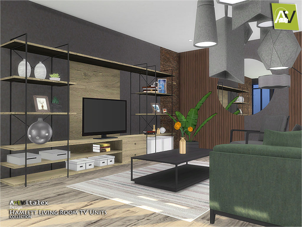 Sims 4 Hamlett Living Room TV Units by ArtVitalex at TSR