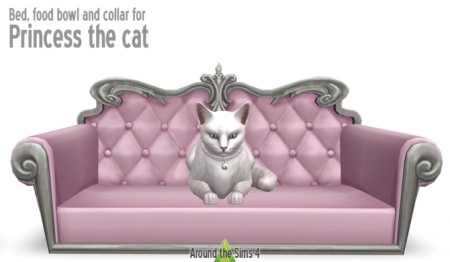 Cat/small dogbed, food bowl and collar by Sandy at Around the Sims 4