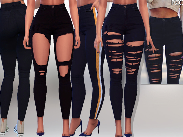 Sims 4 Black Ripped Denim Jeans by Pinkzombiecupcakes at TSR