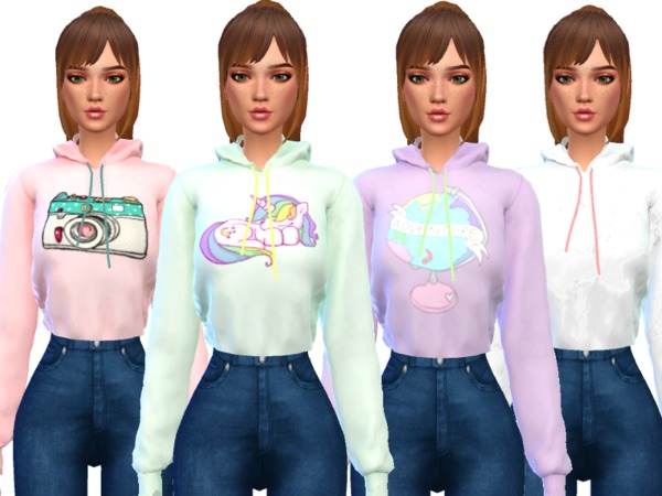 Sims 4 16 super fun cropped hoodies by Wicked Kittie at TSR