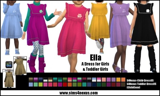 Sims 4 Ella Dress for Girls & Toddler Girls by SamanthaGump at Sims 4 Nexus