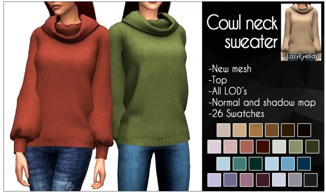 Sims 4 Cowl neck sweater at LazyEyelids