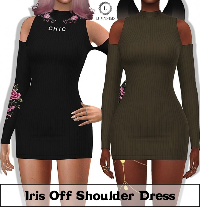Sims 4 Iris Off Shoulder Dress at Lumy Sims