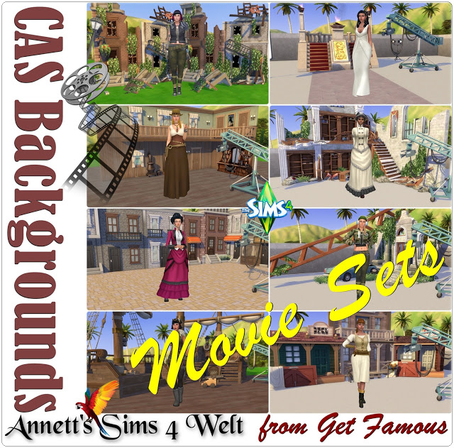 Sims 4 CAS Backgrounds Movie Sets from Get Famous at Annett’s Sims 4 Welt