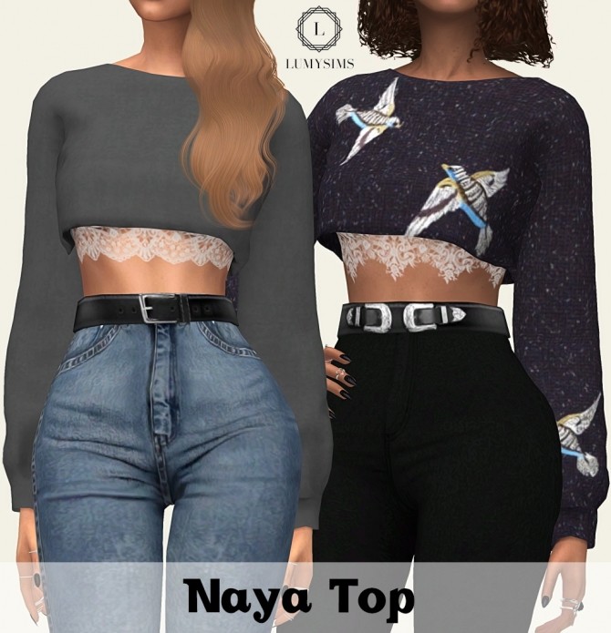 Sims 4 Naya Tucked in Top with Lace Detail at Lumy Sims