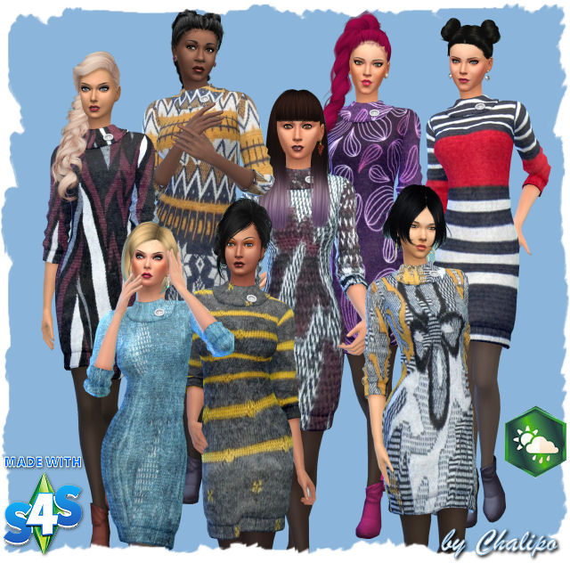 Sims 4 Knitted dress season by Chalipo at All 4 Sims
