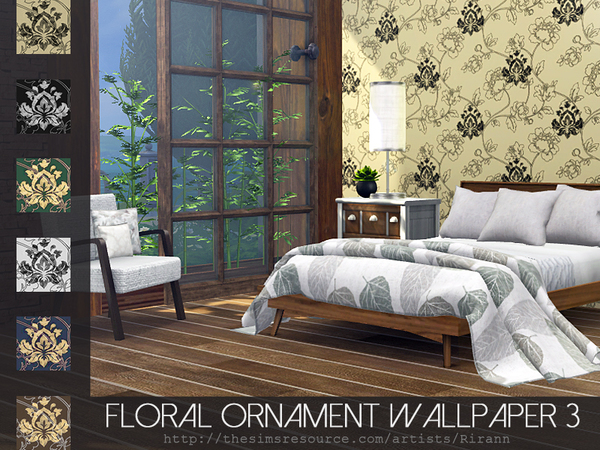 Sims 4 Floral Ornament Wallpaper 3 by Rirann at TSR