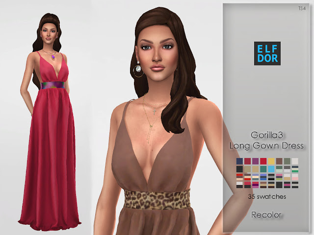 Sims 4 Gorilla3 Long Gown Dress Recolor at Elfdor Sims