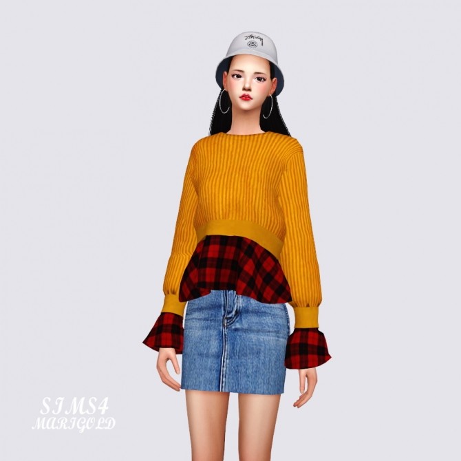 Sims 4 Flare Blouse With Crop Sweatshirt at Marigold
