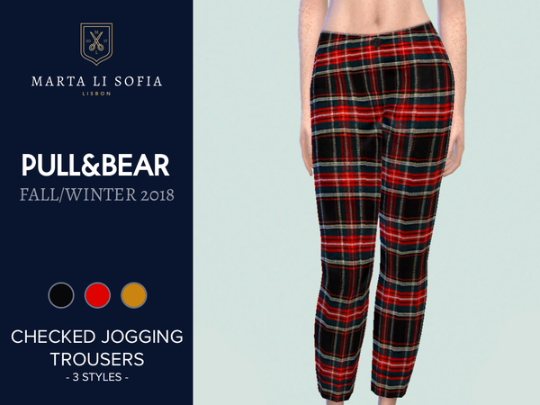 Sims 4 Checked Jogging Trousers by martalisofia at TSR