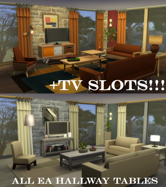 More Slots + TV SLOTS for all EA Hallway Tables by simsi45 at Mod The