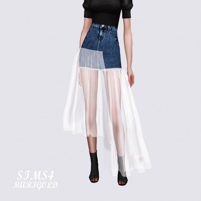Sims 4 Mesh Denim Long Skirt at Marigold