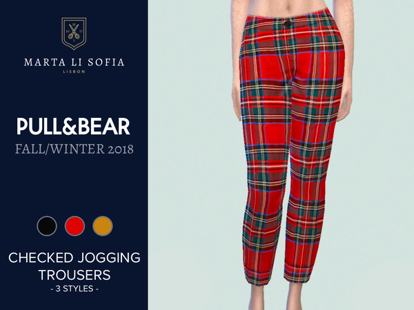 Sims 4 Checked Jogging Trousers by martalisofia at TSR