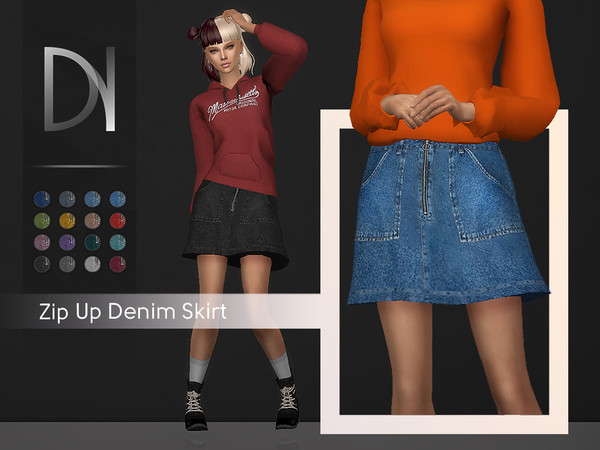 Sims 4 Zip Up Denim Skirt by DarkNighTt at TSR