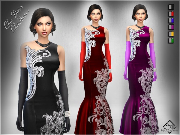 Sims 4 Chic Dress Christmas 1 by Devirose at TSR