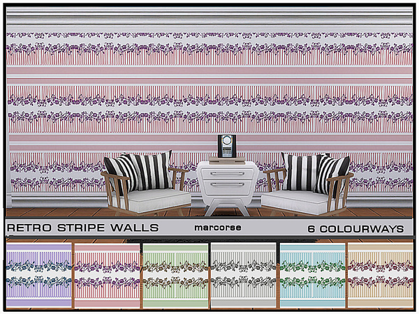 Sims 4 Retro Stripes Walls by marcorse at TSR
