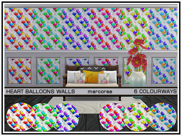 Sims 4 Heart Balloons Walls by marcorse at TSR