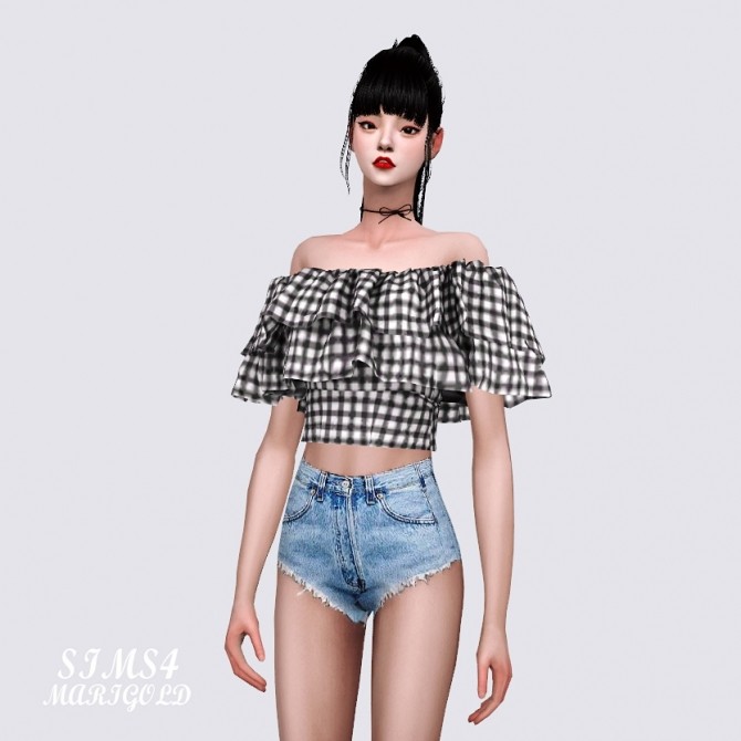 Sims 4 Lovely Off Shoulder Ruffle Top at Marigold