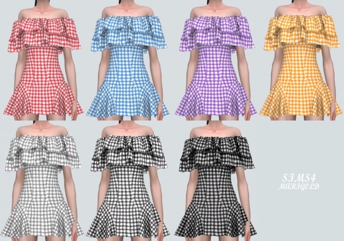 Sims 4 Lovely Off Shoulder Ruffle Dress at Marigold