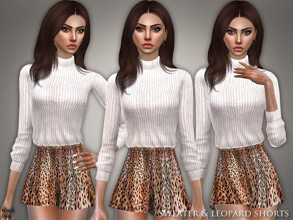 Sims 4 Sweater & Leopard Shorts by Black Lily at TSR