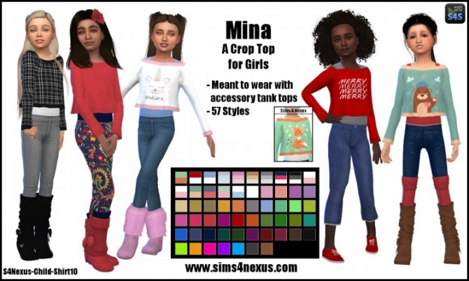 Sims 4 Mina crop top for girls by SamanthaGump at Sims 4 Nexus