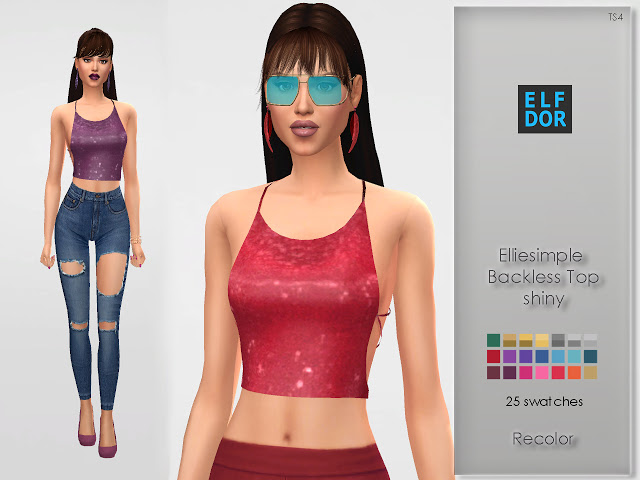 Sims 4 Elliesimple`s Backless Top Recolor   shiny at Elfdor Sims