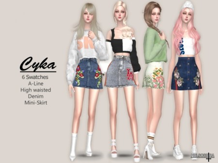CYKA – Denim Mini Skirt by Helsoseira at TSR