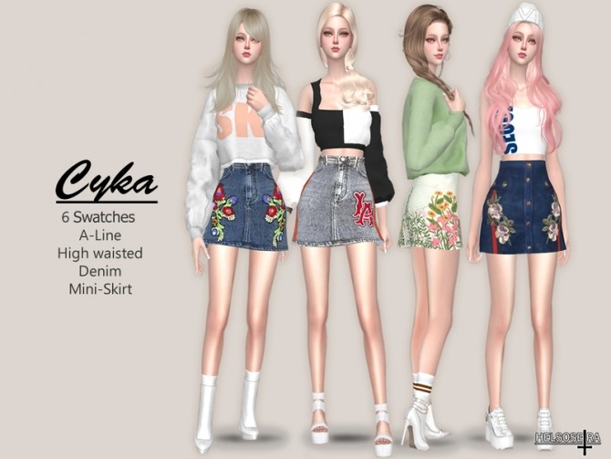 Sims 4 CYKA   Denim Mini Skirt by Helsoseira at TSR