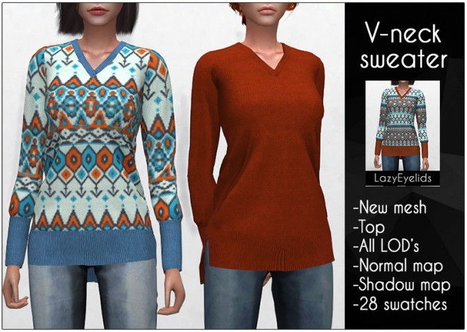 Sims 4 V neck sweater at LazyEyelids