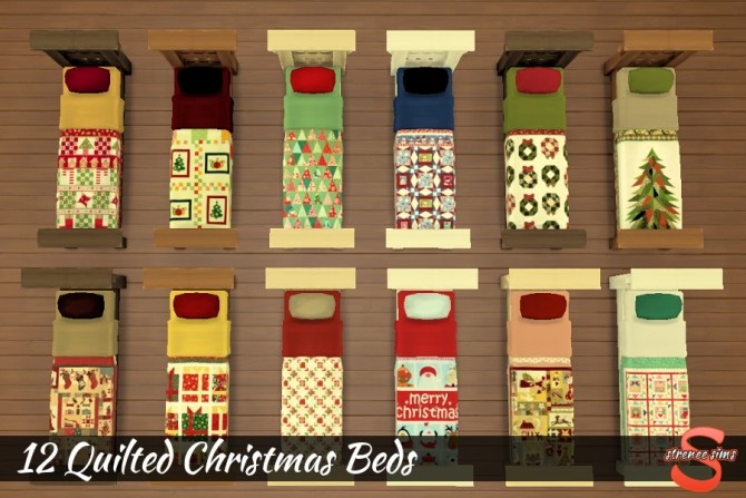 Sims 4 12 Quilted Christmas Beds at Strenee Sims
