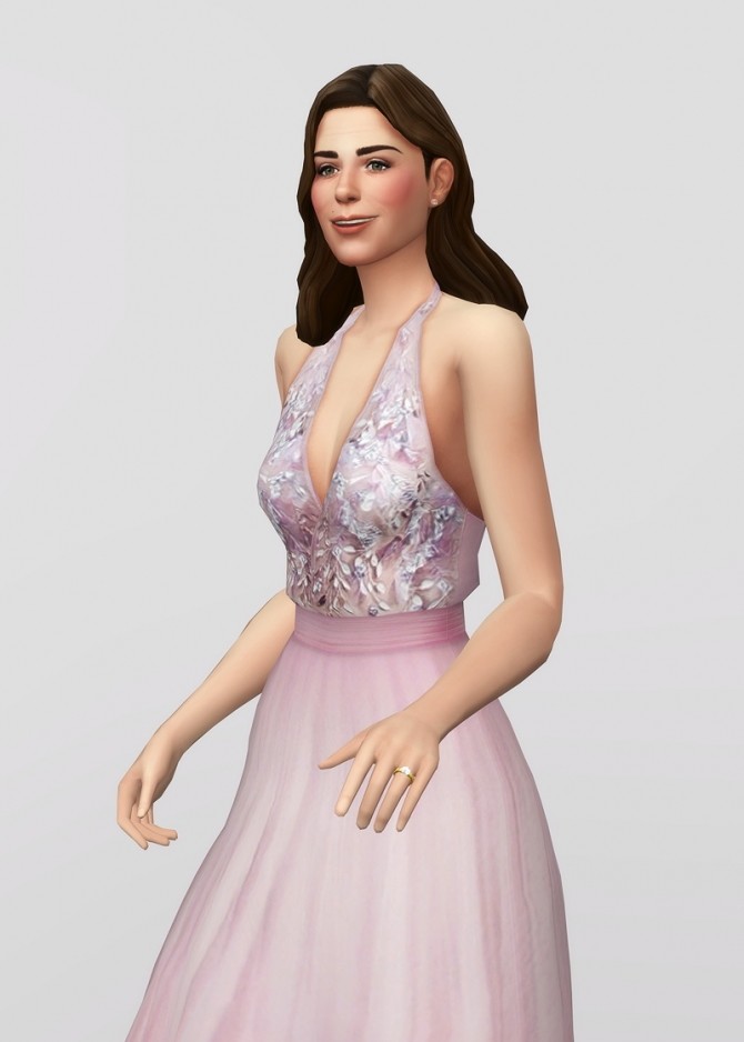 Sims 4 Embellished tulle blue halter neck gown at Rusty Nail
