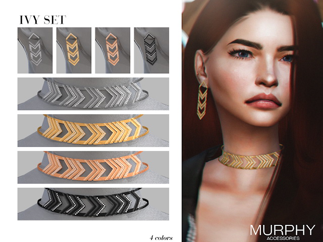 Sims 4 Ivy Set earrings and choker by Victoria Kelmann at MURPHY